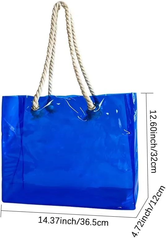 Clear Plastic Tote Bag with Rope Handles, Unisex Stadium Bag for Concerts, Festivals, Work