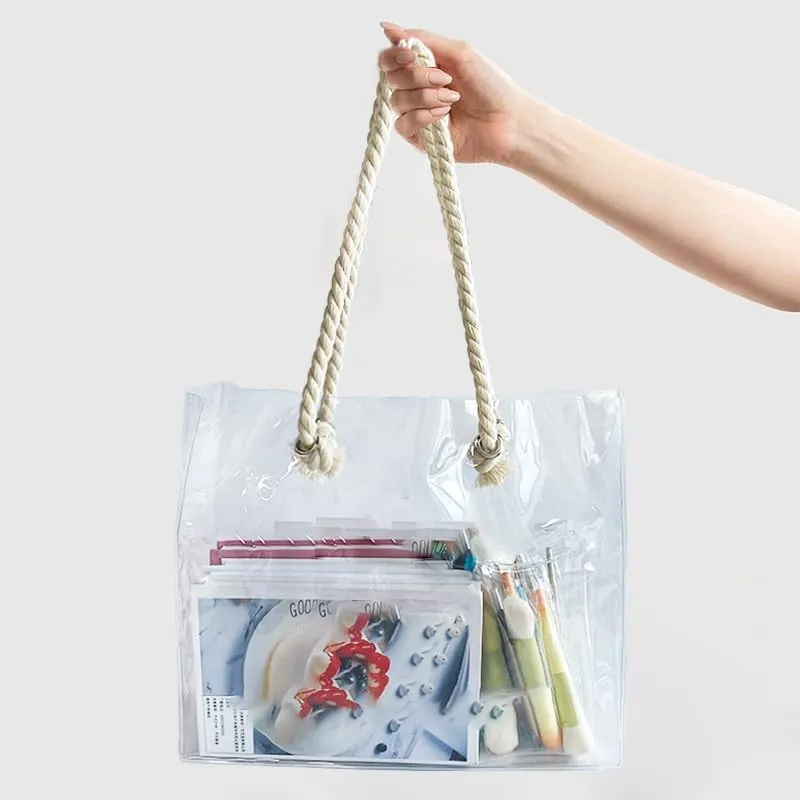Clear Plastic Tote Bag with Rope Handles, Unisex Stadium Bag for Concerts, Festivals, Work