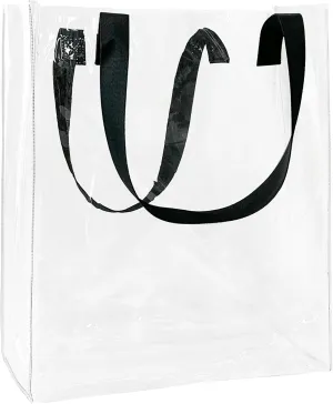 Clear PVC Tote with Black Handles13.3 x 11.8 x 3.94 inches Stadium Approved Transparent Plastic Beach Bag for Women