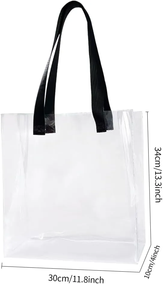 Clear PVC Tote with Black Handles13.3 x 11.8 x 3.94 inches Stadium Approved Transparent Plastic Beach Bag for Women