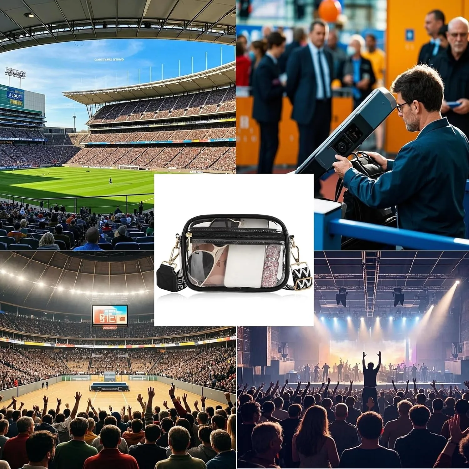 Clear Stadium Purse for Women - Approved Size - Adjustable Shoulder Strap - Water-resistant PVC