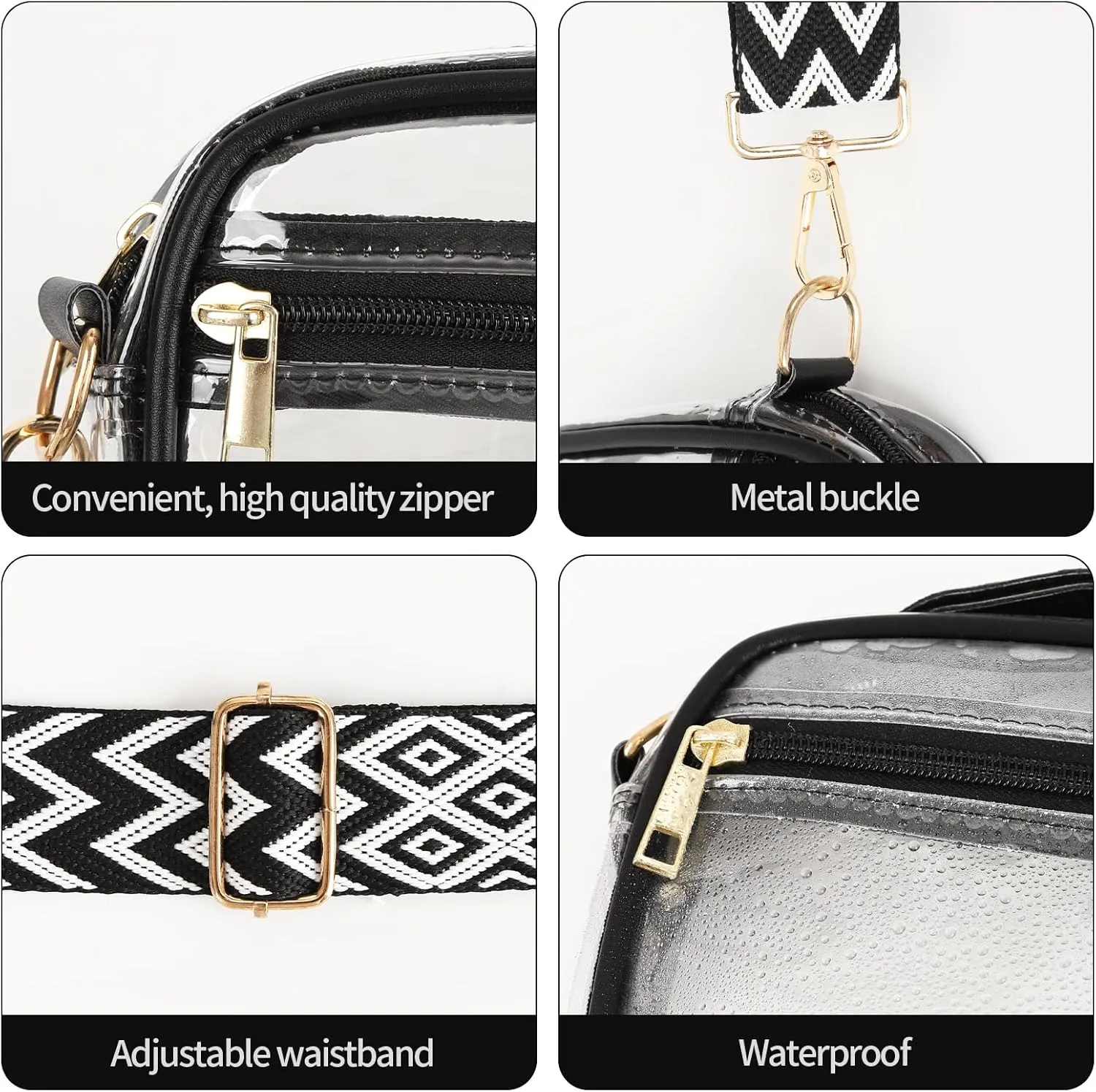 Clear Stadium Purse for Women - Approved Size - Adjustable Shoulder Strap - Water-resistant PVC