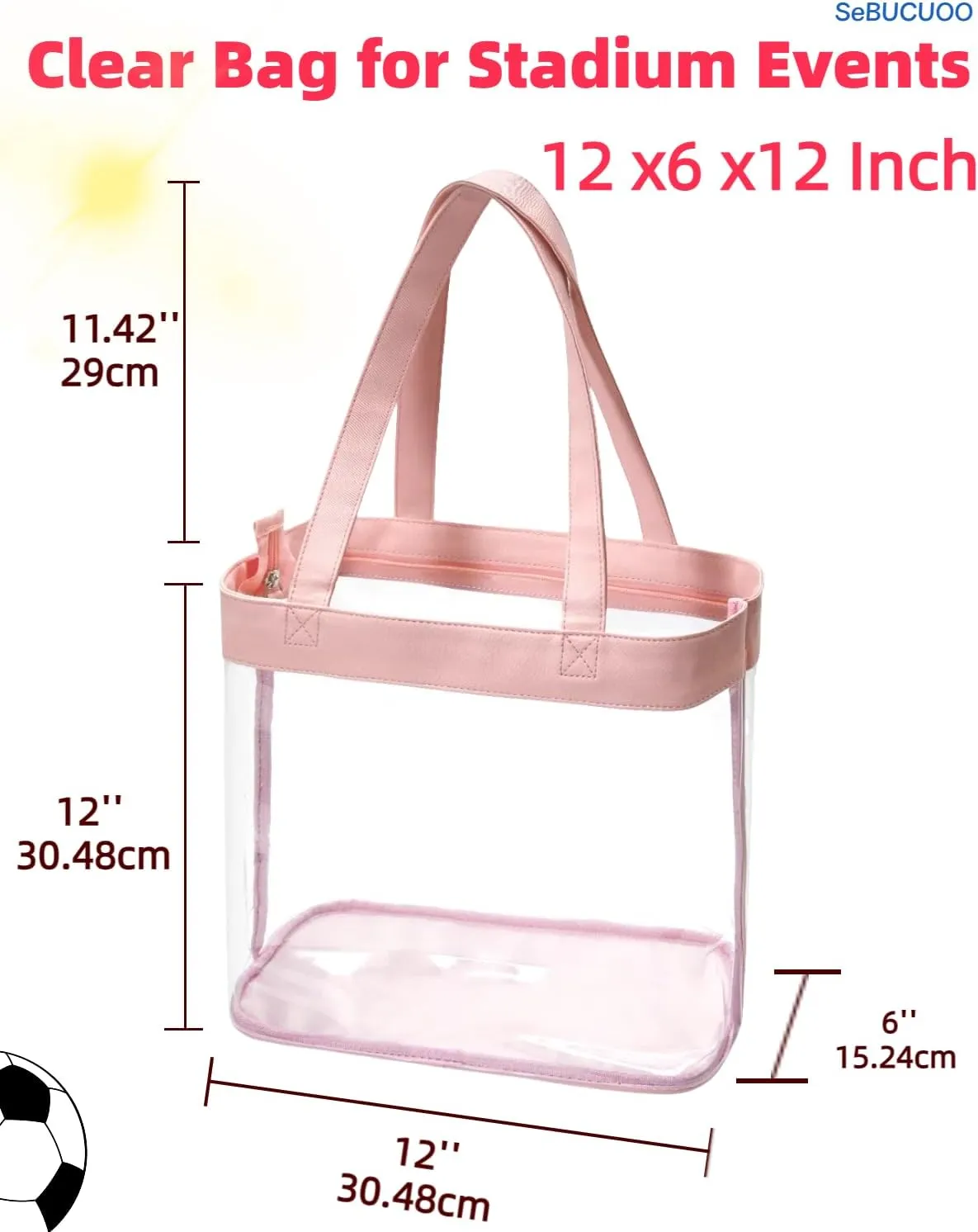 Clear Tote Bag Stadium Approved 12x6x12 12x12x6 Clear Bag for Stadium Events 12 x6 x12 Transparent Purse 12 x 6 x 12