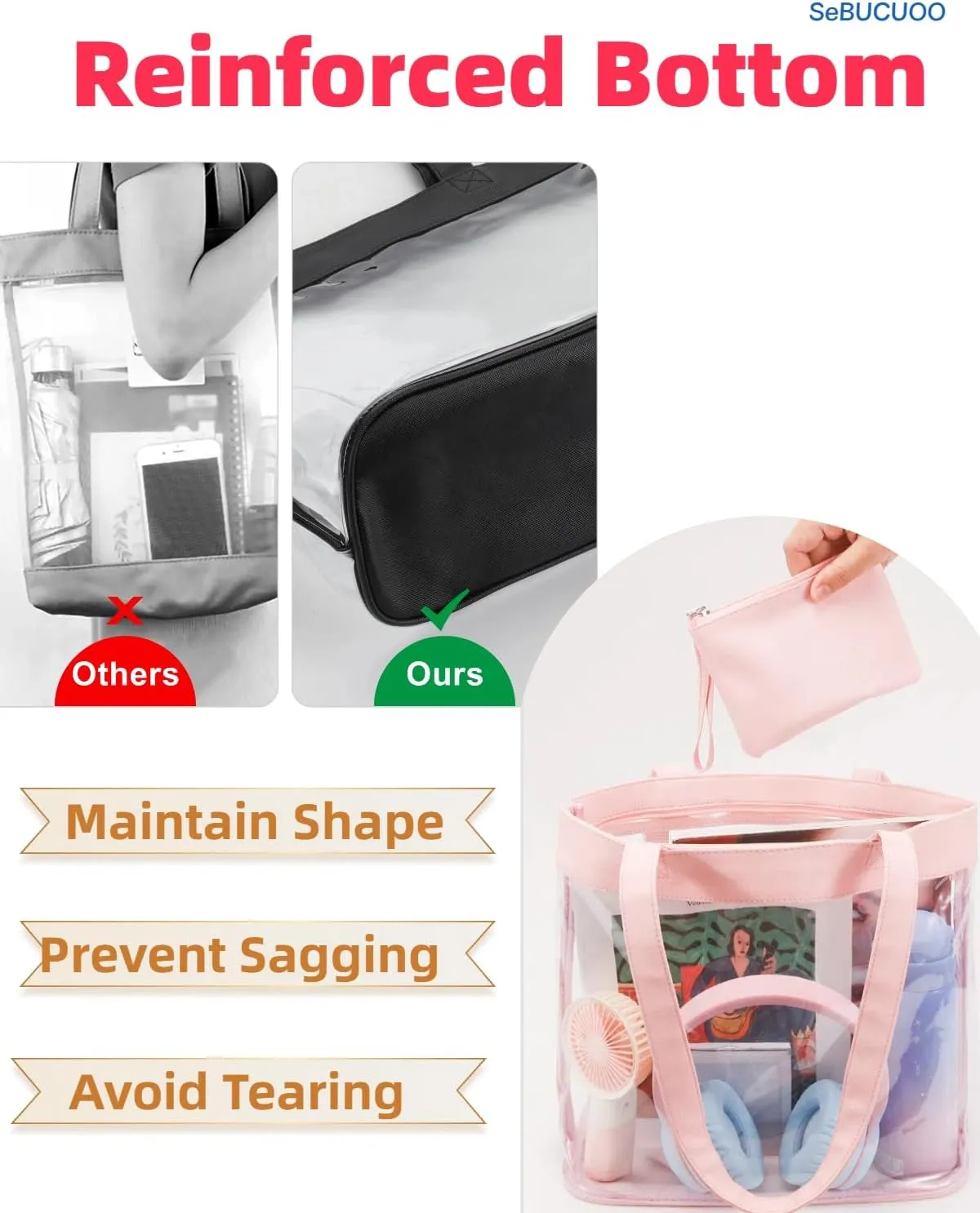 Clear Tote Bag Stadium Approved 12x6x12 12x12x6 Clear Bag for Stadium Events 12 x6 x12 Transparent Purse 12 x 6 x 12