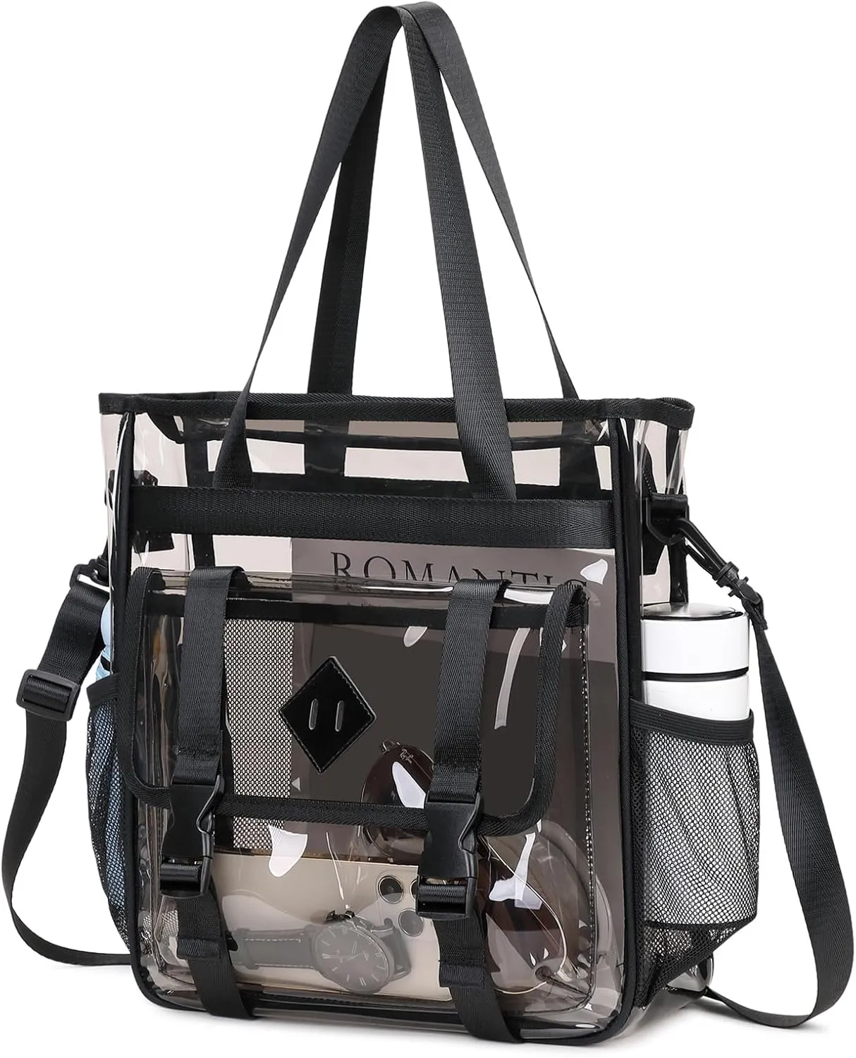 Clear Tote Bag Stadium Approved 12x6x12, Thickened Heavy Duty PVC Transparent Tote Bag Water Resistant
