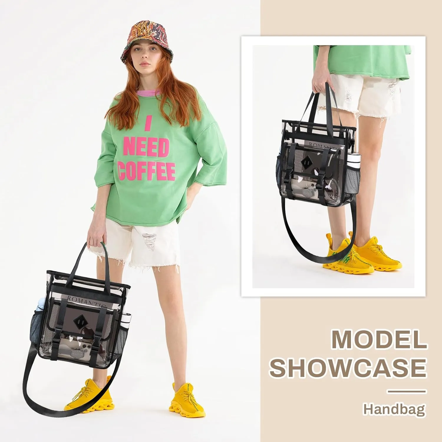 Clear Tote Bag Stadium Approved 12x6x12, Thickened Heavy Duty PVC Transparent Tote Bag Water Resistant