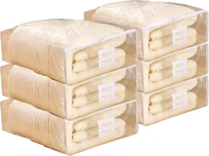 Clear Vinyl Zippered Storage Bags with Handle 15x18x6 Inch Pack of 6 for Blanket, Linen, Sweater, Bed Sheet, Quilt, Clothes, Pillow, Comforter, Foldable