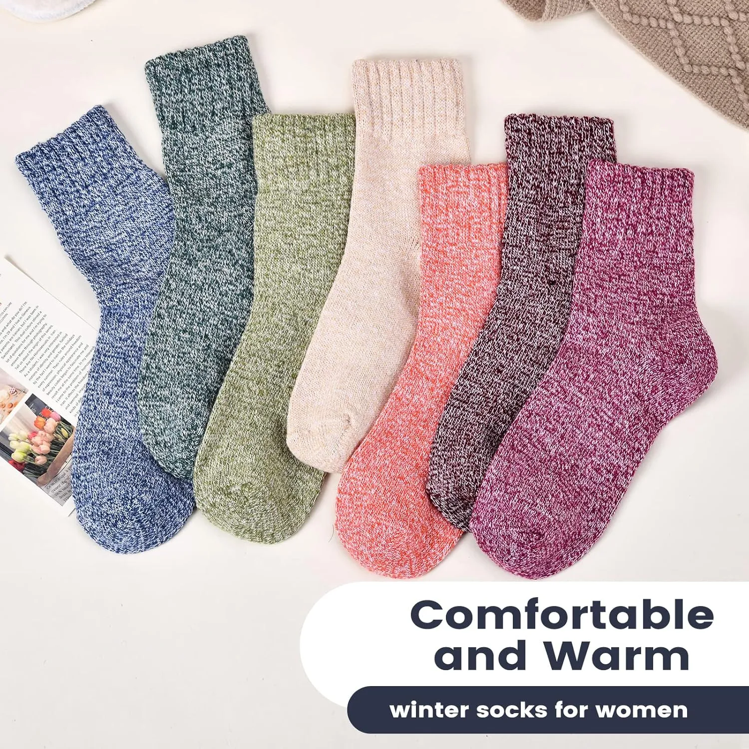 Clothirily Wool Socks, Thick Soft Wool Socks for Women, Vintage Warm Womens Sock, Winter Warm Boot Sock for Women Men
