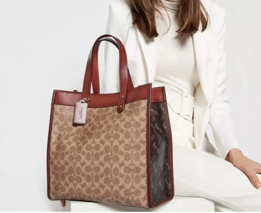 COACH SIGNATURE COATED CANVAS FIELD CARRIAGE TOTE BAG