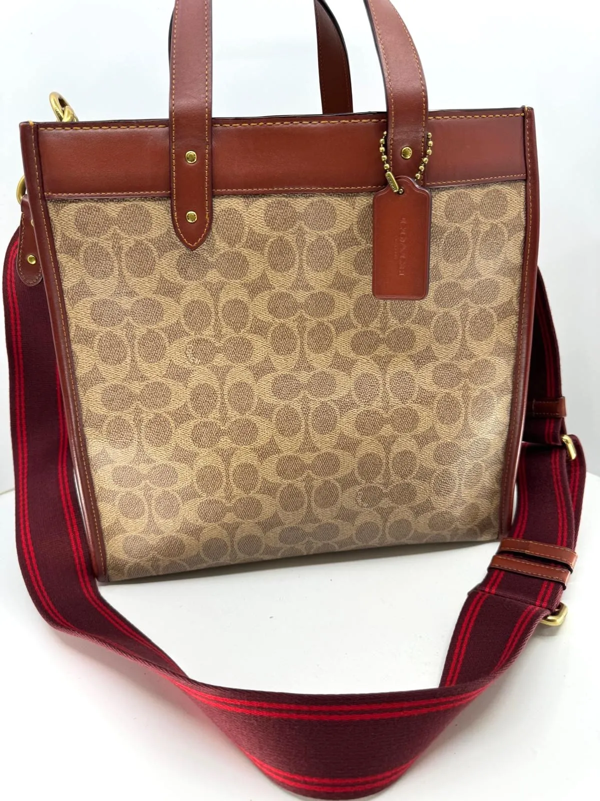 COACH SIGNATURE COATED CANVAS FIELD CARRIAGE TOTE BAG