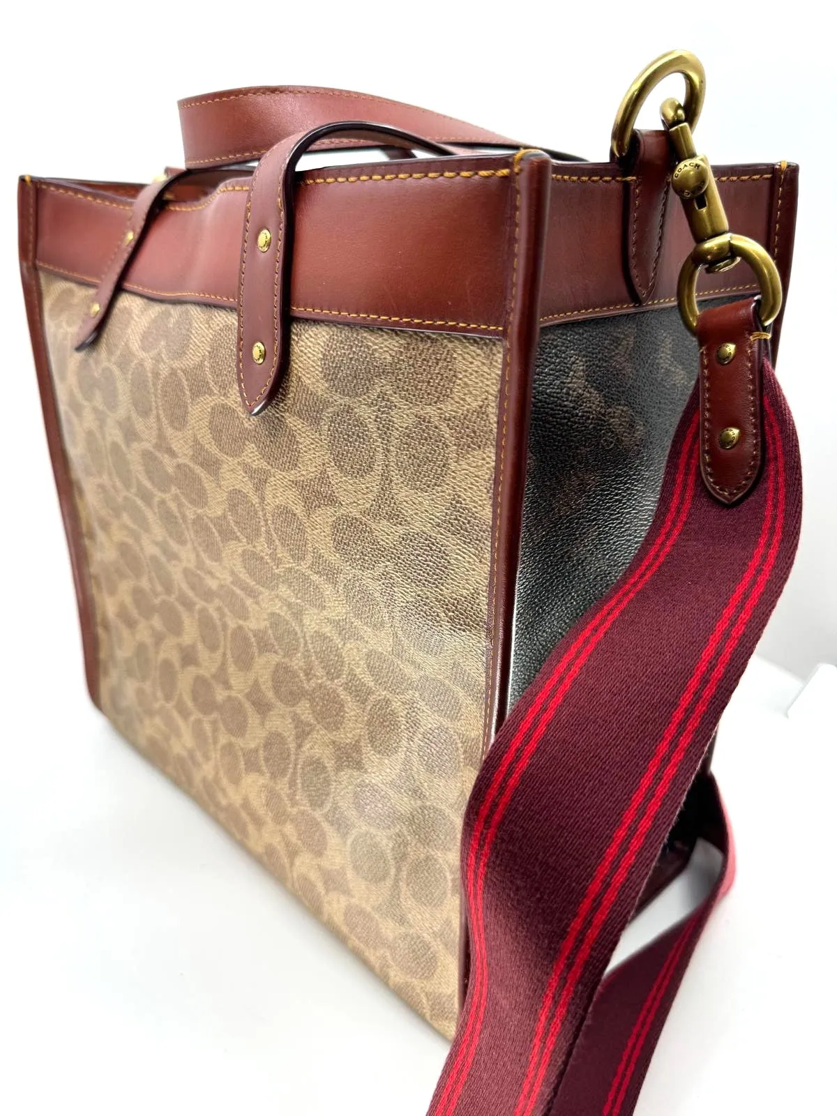 COACH SIGNATURE COATED CANVAS FIELD CARRIAGE TOTE BAG