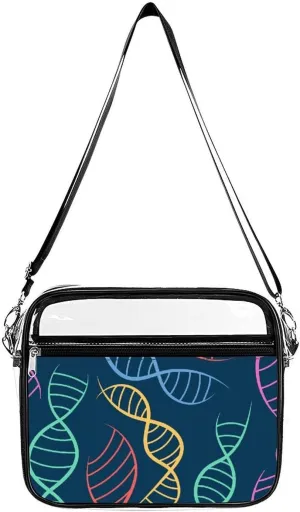 Colorful Scientific DNA Clear Crossbody Bag with Adjustable Shoulder Strap PVC Clear Purse Messenger Bag for Men Women