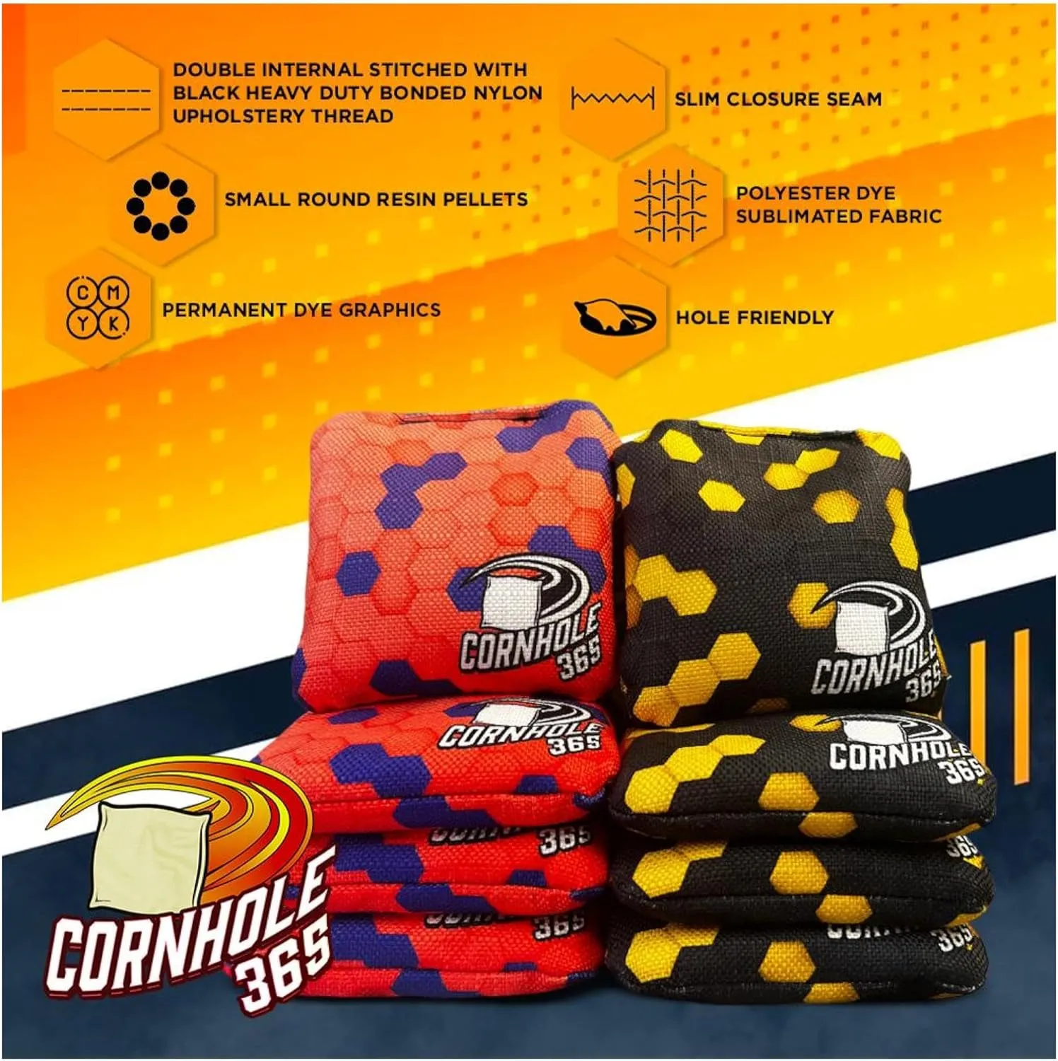 Cornhole365 Themed Cornhole Bags - All-Weather, Heavy-Duty Polyester Fabric, Resin Filling, Double-Stitched Duck Cloth - Professional Corn Hole Bean Bags for Indoor & Outdoor Use