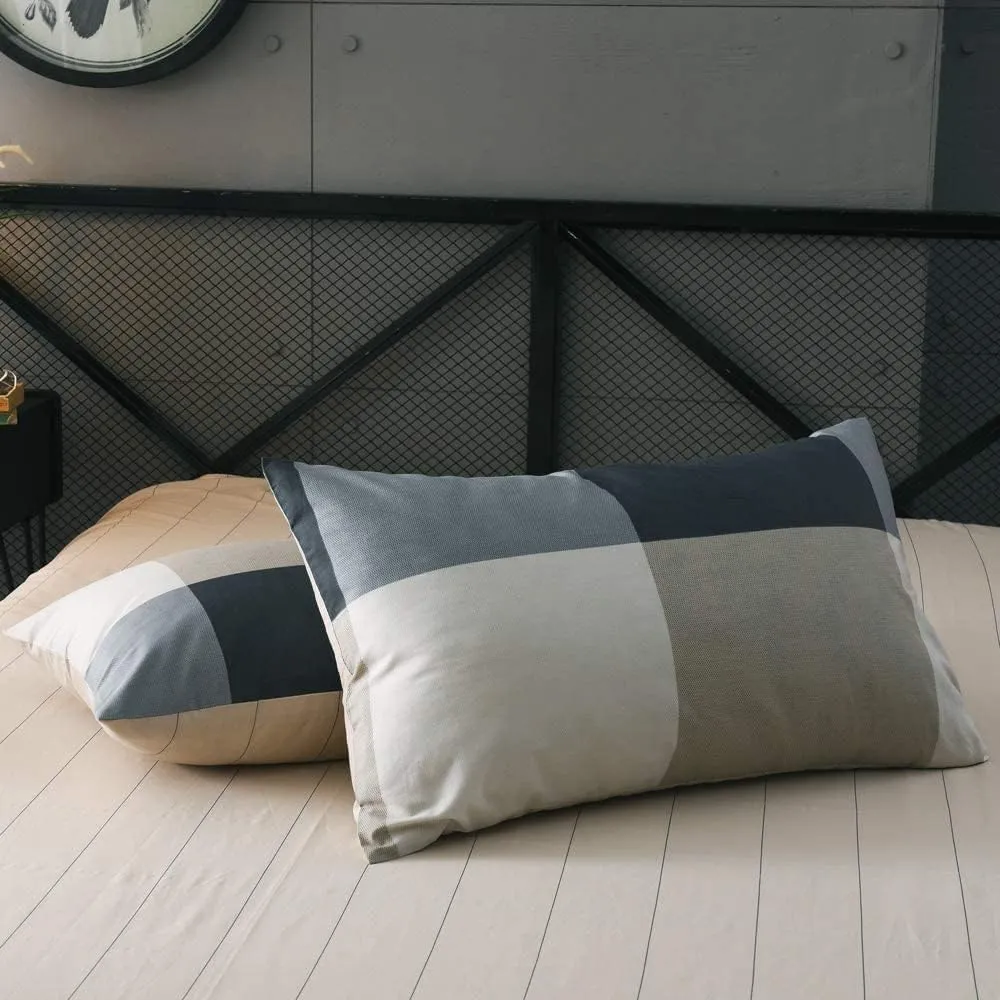 Cotton Grid Plaid Duvet Cover Set Queen Modern Reversible Checkered Bedding Set Hotel Quality 3 Pieces Duvet Comforter Cover Luxury Soft Zipper Closure Bedding Collection (NO Comforter)
