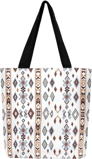 Cowhide Canvas Tote Bag for Women,Geometric Aztec Large Capacity Gym Bag,Southwestern Reusable Cloth Cotton Bags