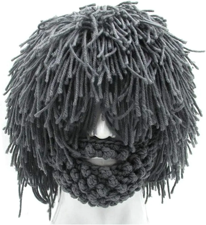 Creative Barbarian Knit Beard Hat Funny Knit Cap Wig Beanie Hats Beard Facemask