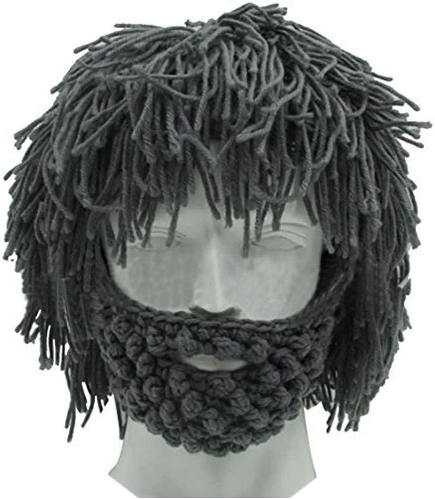 Creative Barbarian Knit Beard Hat Funny Knit Cap Wig Beanie Hats Beard Facemask