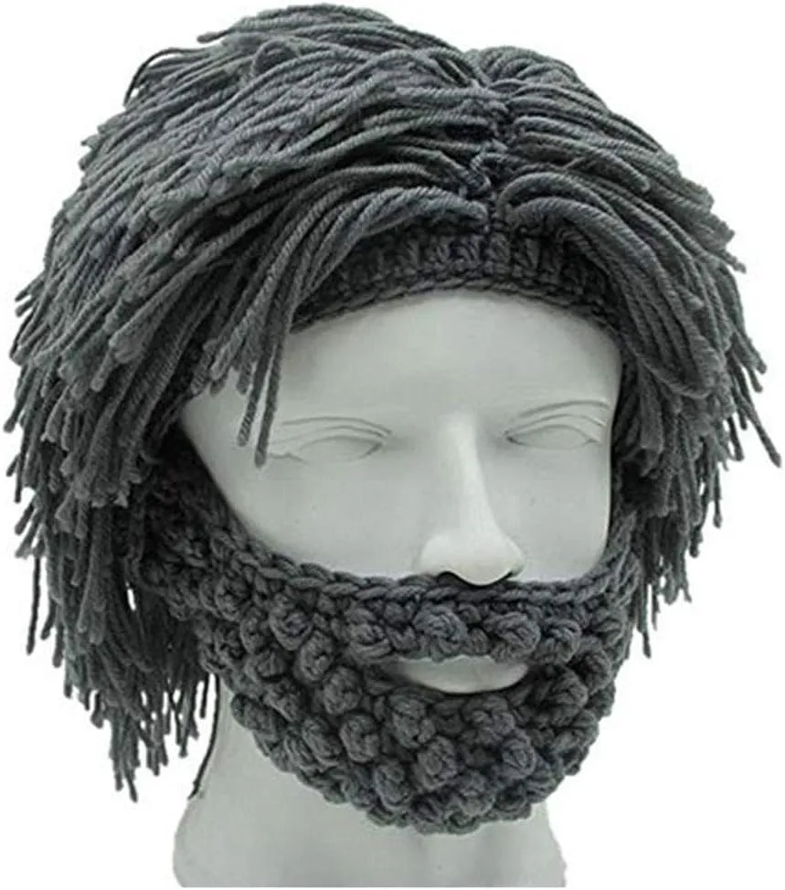 Creative Barbarian Knit Beard Hat Funny Knit Cap Wig Beanie Hats Beard Facemask