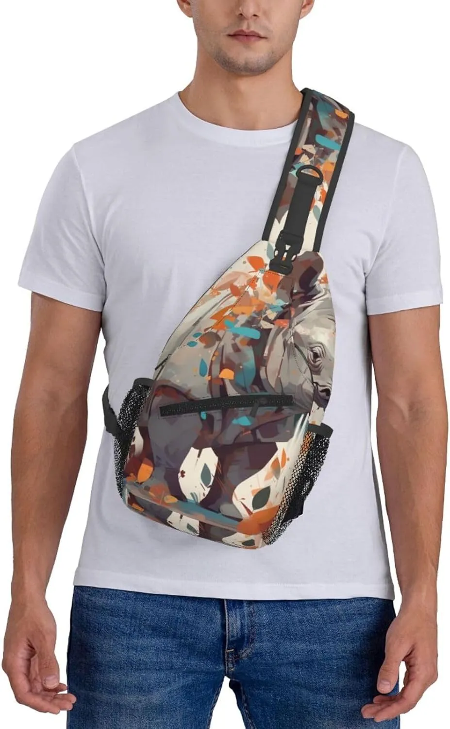 Crossbody Bags for Women Men Trendy Sling Bag Casual Chest Bag Rabbit and Cup Shoulder Bag for Travel Sport