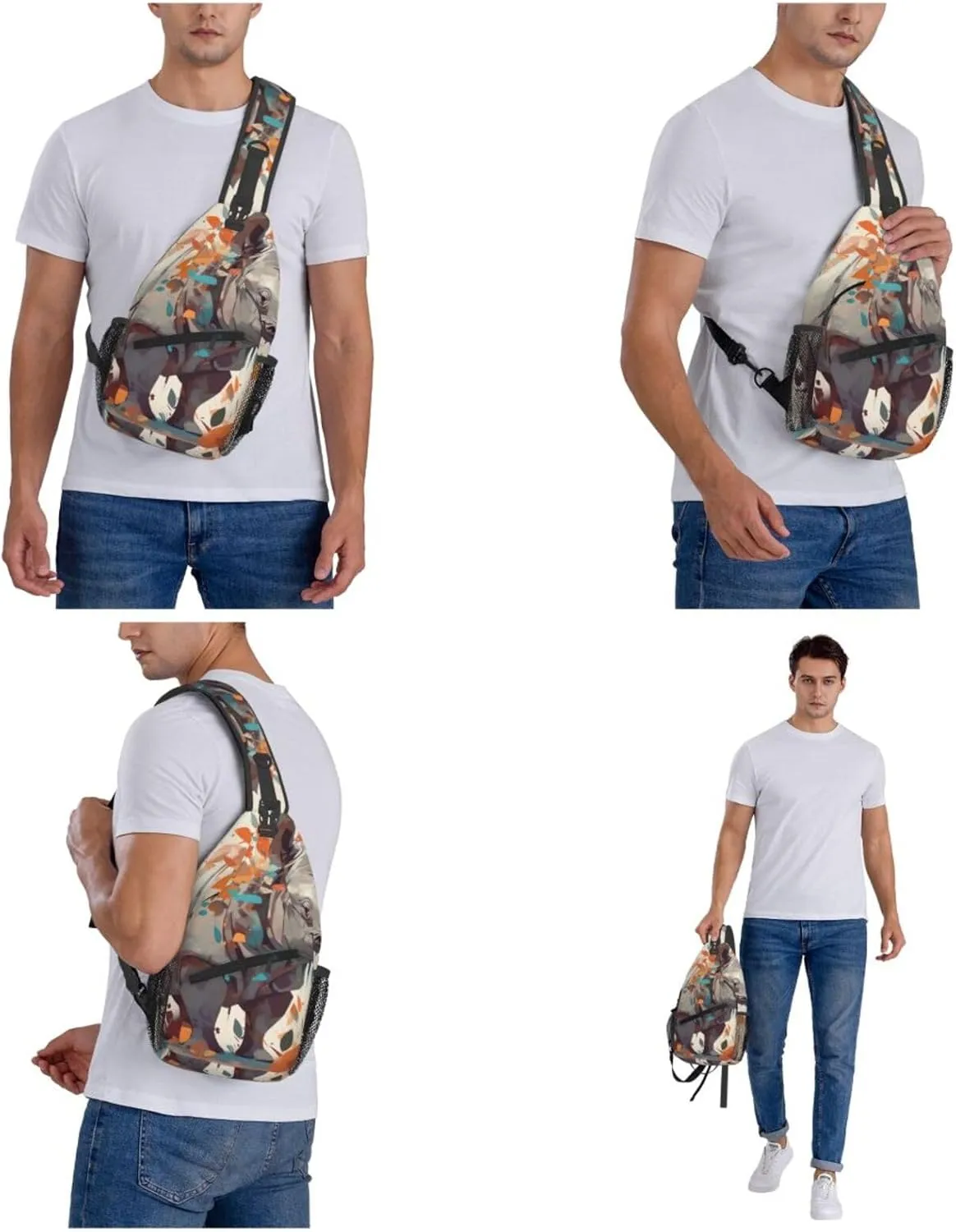Crossbody Bags for Women Men Trendy Sling Bag Casual Chest Bag Rabbit and Cup Shoulder Bag for Travel Sport