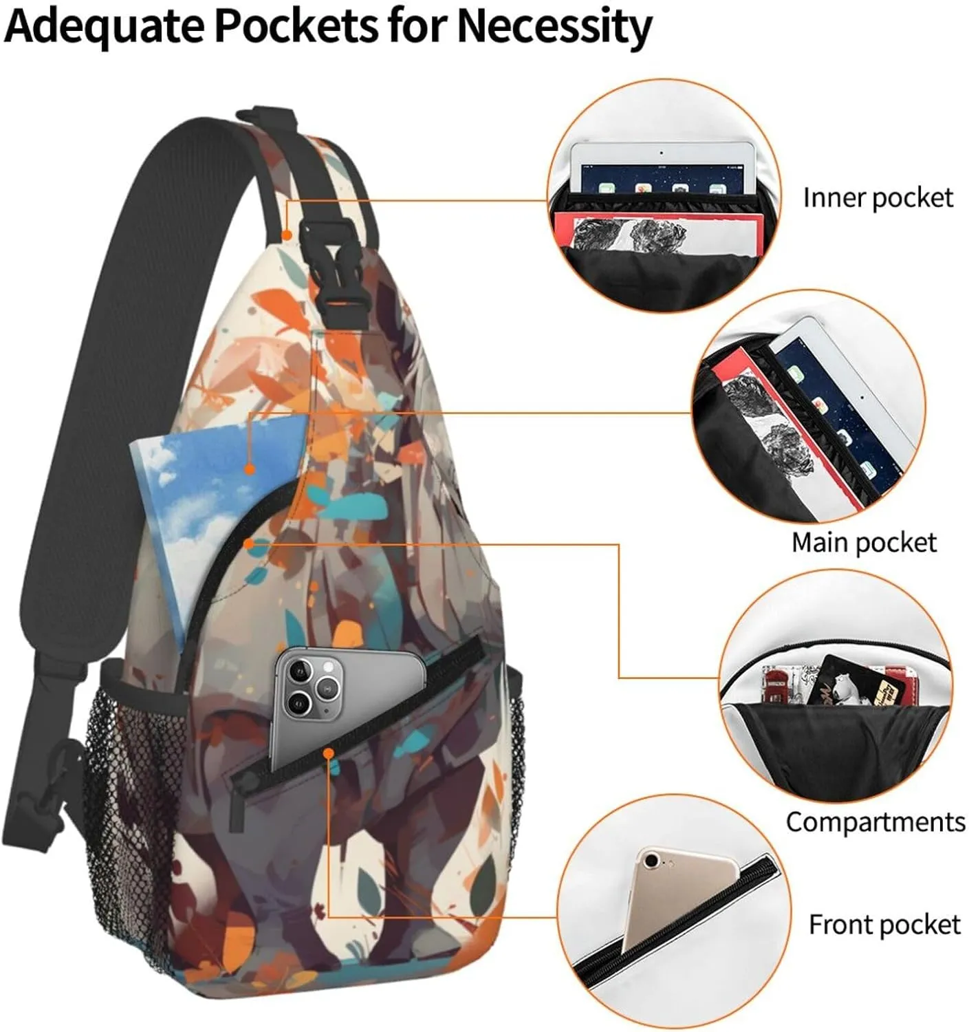 Crossbody Bags for Women Men Trendy Sling Bag Casual Chest Bag Rabbit and Cup Shoulder Bag for Travel Sport
