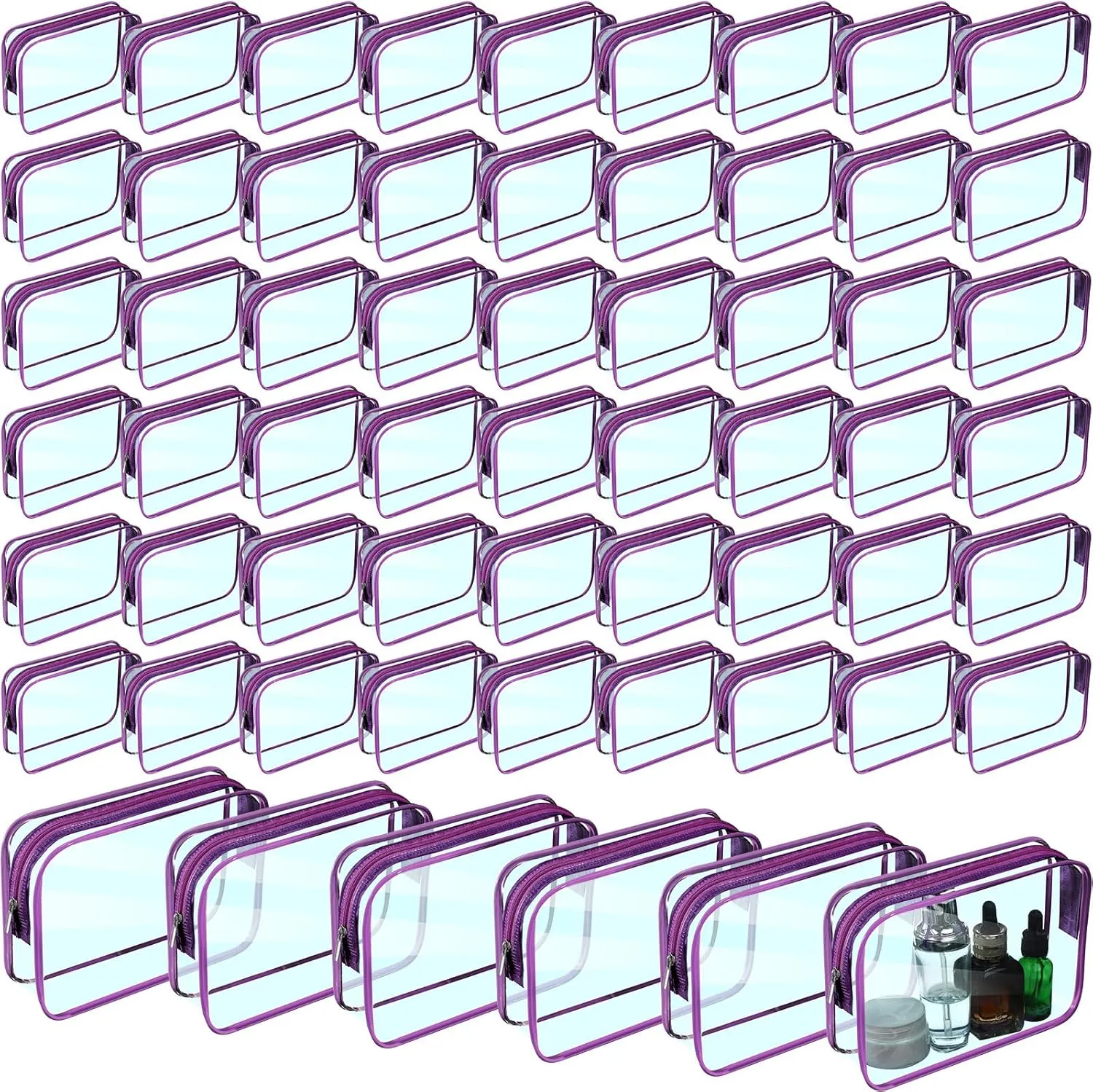 Cunno 60 Pcs Clear Toiletry Bag TSA Approved Cosmetic Bag Bulk Makeup Bag Travel Carry Airport Airline Compliant Bag for Women Men Summer Vacation Salon Mother Gift(Mint Green)