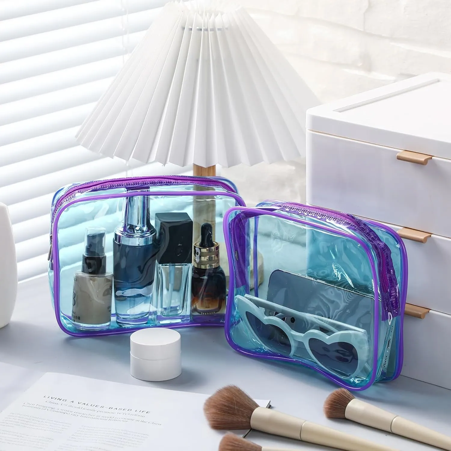 Cunno 60 Pcs Clear Toiletry Bag TSA Approved Cosmetic Bag Bulk Makeup Bag Travel Carry Airport Airline Compliant Bag for Women Men Summer Vacation Salon Mother Gift(Mint Green)