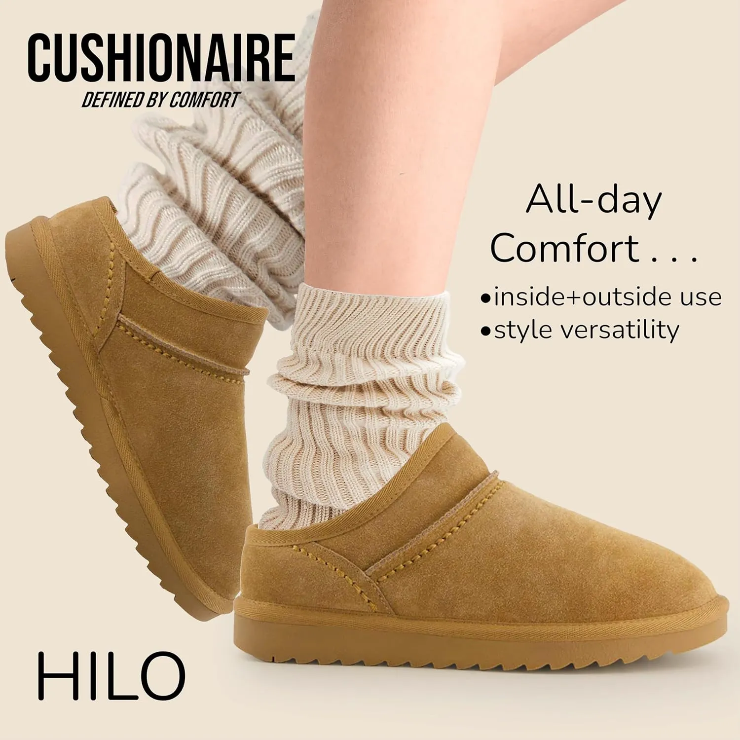 CUSHIONAIRE Women's Hilo 2 Premium Suede Slip-On House Slippers – Clog Slippers for Women, Memory Foam, Faux Shearling, Wide Widths Available