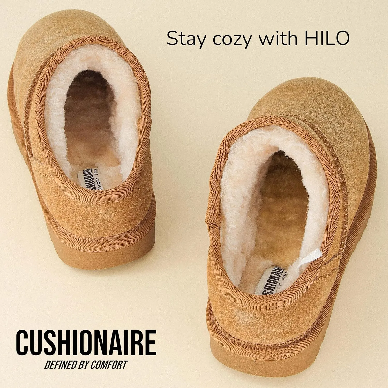 CUSHIONAIRE Women's Hilo 2 Premium Suede Slip-On House Slippers – Clog Slippers for Women, Memory Foam, Faux Shearling, Wide Widths Available