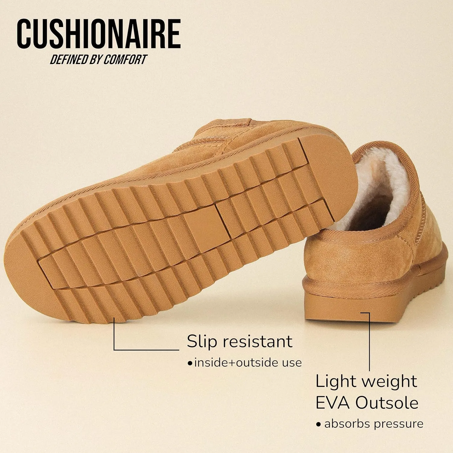 CUSHIONAIRE Women's Hilo 2 Premium Suede Slip-On House Slippers – Clog Slippers for Women, Memory Foam, Faux Shearling, Wide Widths Available