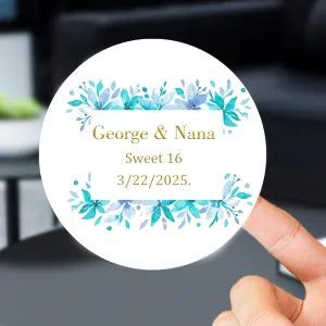 Custom Labels Stickers, Floral Decals 60-240 Qty Custom Business Logo Stickers with Metallic Gold Font Customized Waterproof Stickers for Birthday Party Wedding Favors Baptism (Vinyl Decals)
