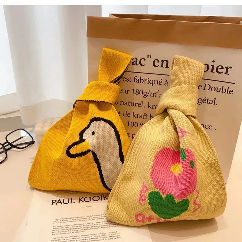 🌟Cute & Colorful Mini Knit Bag 🎀 - Adorable Tote for Fun Adventures! 👜✨