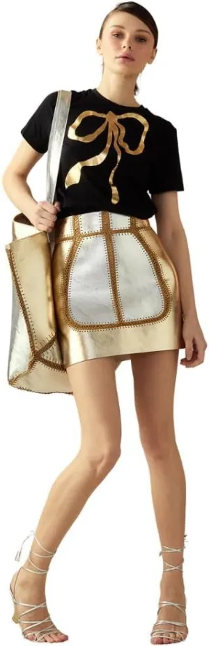 Cynthia Rowley Mixed Metallic Vegan Leather Skirt