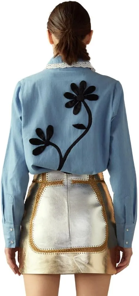 Cynthia Rowley Mixed Metallic Vegan Leather Skirt