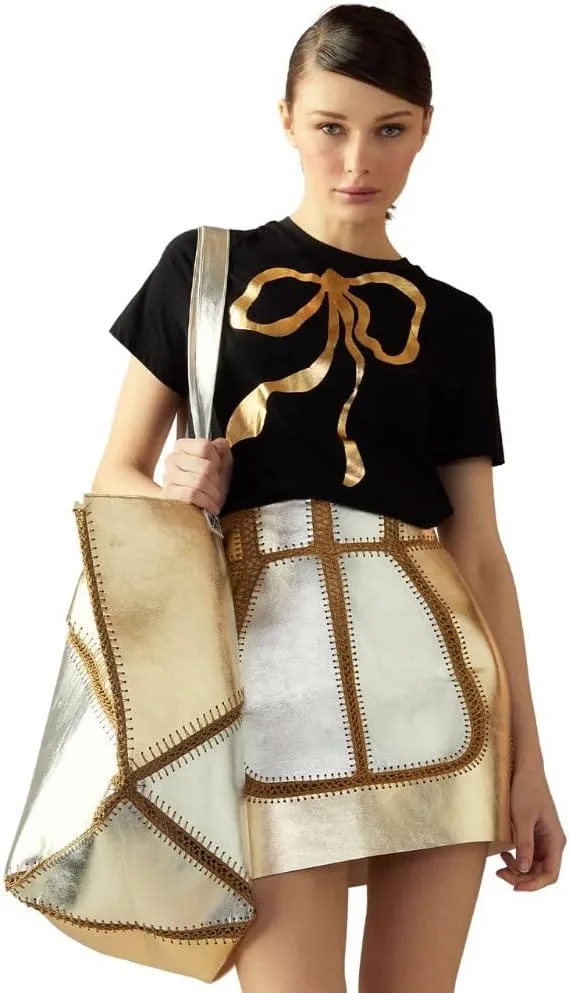 Cynthia Rowley Mixed Metallic Vegan Leather Skirt