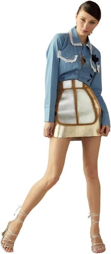 Cynthia Rowley Mixed Metallic Vegan Leather Skirt