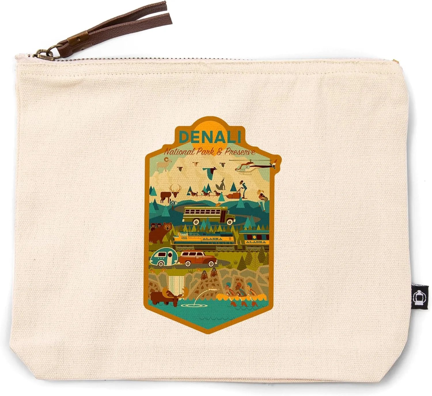 Denali National Park and Preserve, Geometric National Park Series, 100% Cotton Zipper Pouch, Travel Accessory, Go Bag