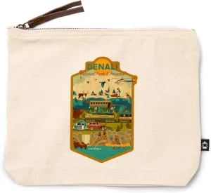 Denali National Park and Preserve, Geometric National Park Series, 100% Cotton Zipper Pouch, Travel Accessory, Go Bag
