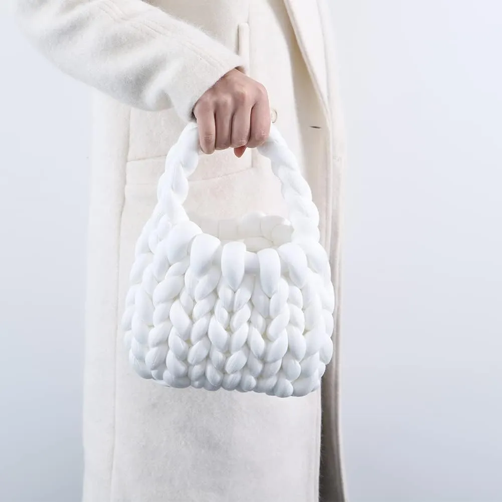 DIY Thick Braided Bucket Bag, Handmade Heavy Coarse Knitted Handbag, Chunky Cotton Wool Casual Soft Wrist Bag