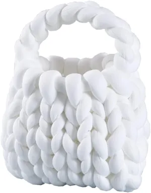 DIY Thick Braided Bucket Bag, Handmade Heavy Coarse Knitted Handbag, Chunky Cotton Wool Casual Soft Wrist Bag
