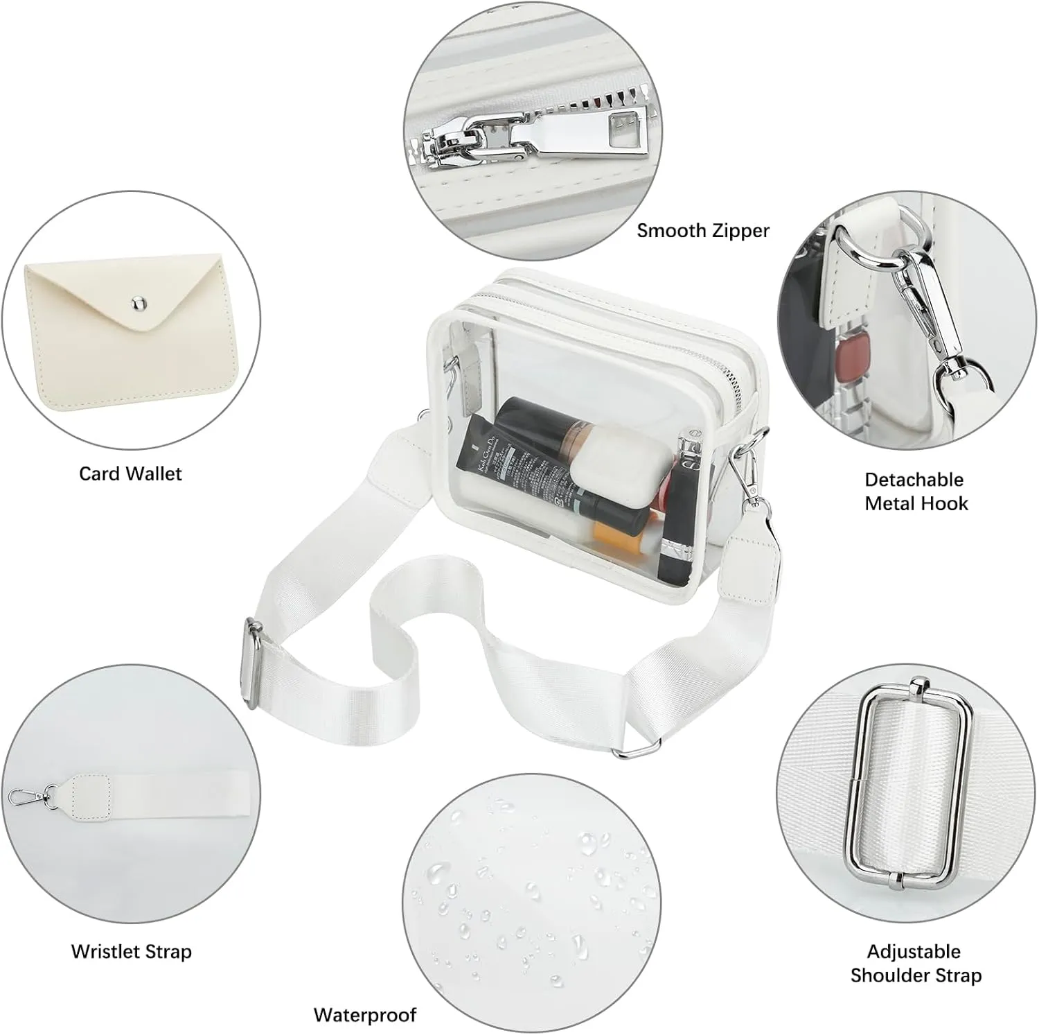 DOB SECHS Clear Crossbody Purse Bag - Clear Messenger Bag for Stadium Concerts & Sporting Events