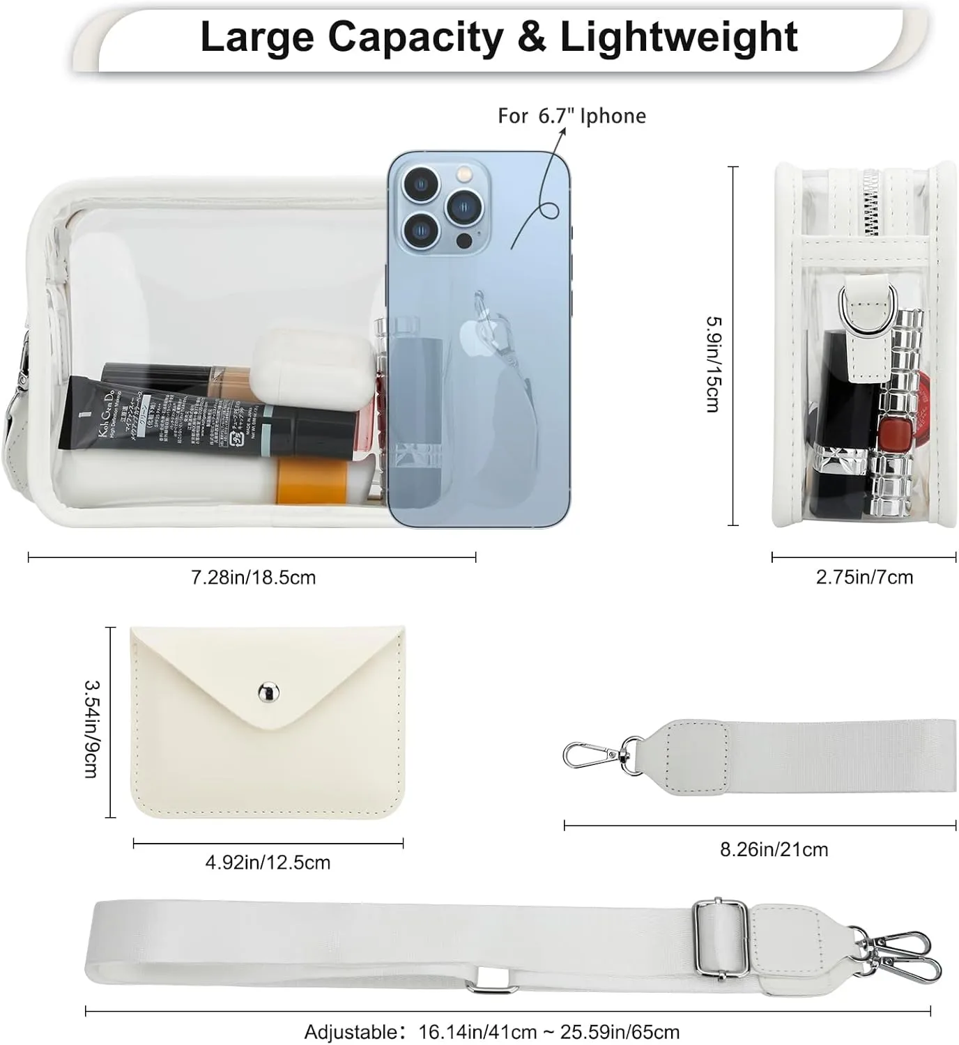 DOB SECHS Clear Crossbody Purse Bag - Clear Messenger Bag for Stadium Concerts & Sporting Events