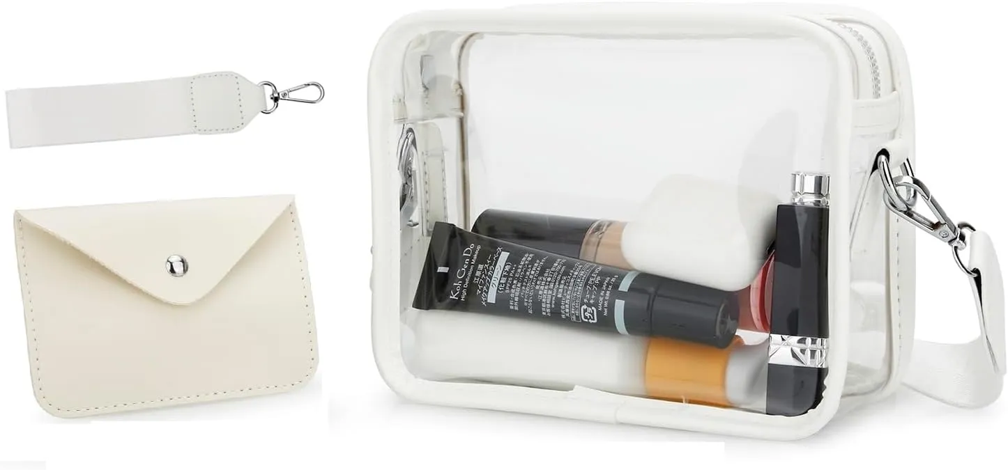 DOB SECHS Clear Crossbody Purse Bag - Clear Messenger Bag for Stadium Concerts & Sporting Events