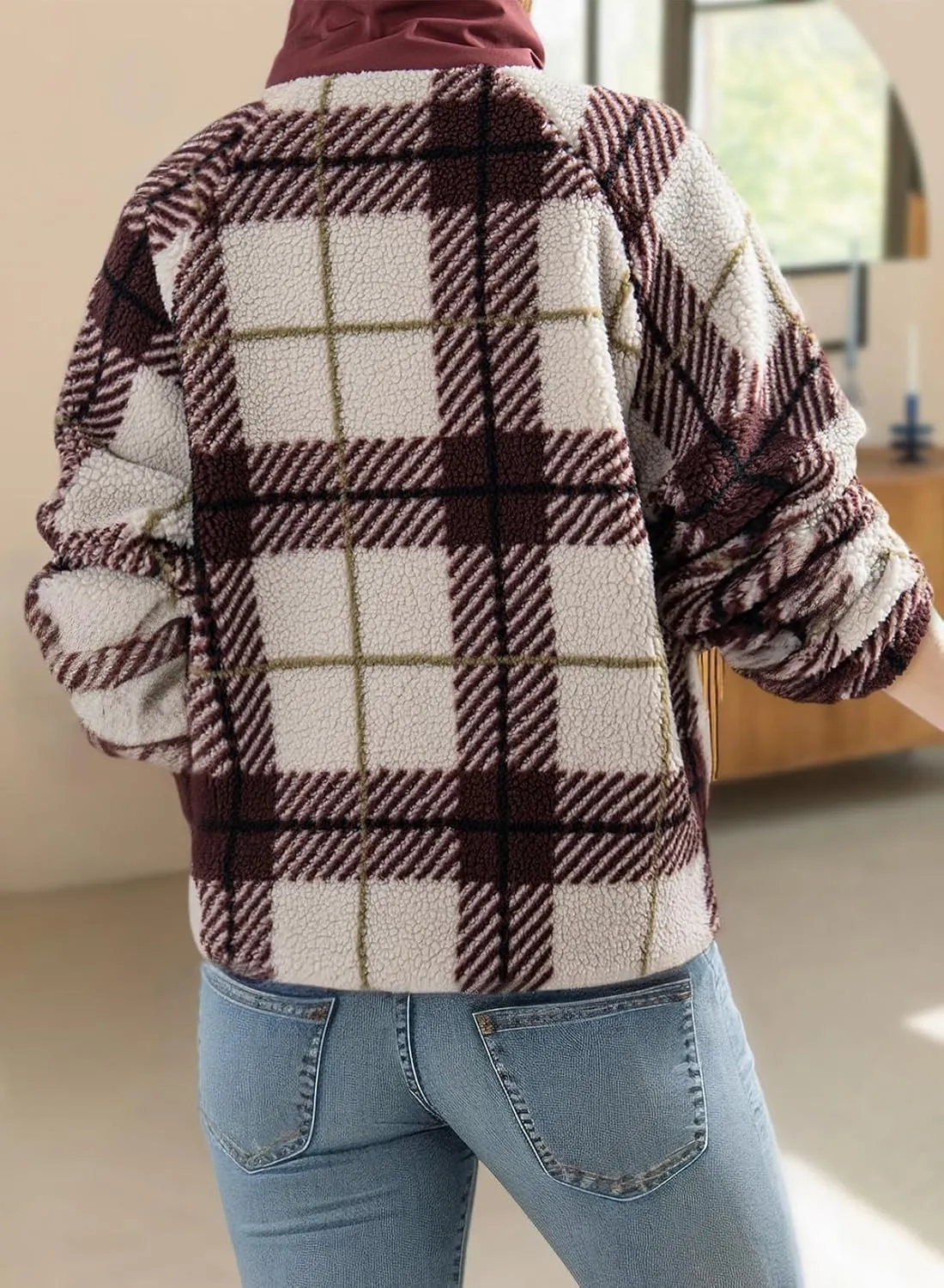 Dokotoo Women Fleece Jacket Casual Long Sleeve Sherpa Button Down Jackets for Women Printed Warm Coats With Pockets