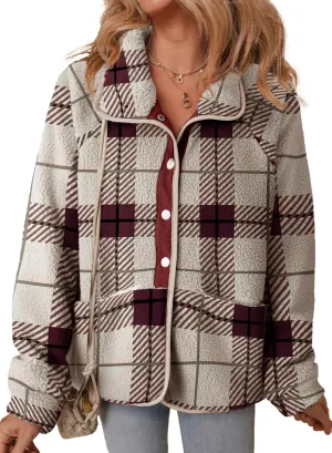 Dokotoo Women Fleece Jacket Casual Long Sleeve Sherpa Button Down Jackets for Women Printed Warm Coats With Pockets