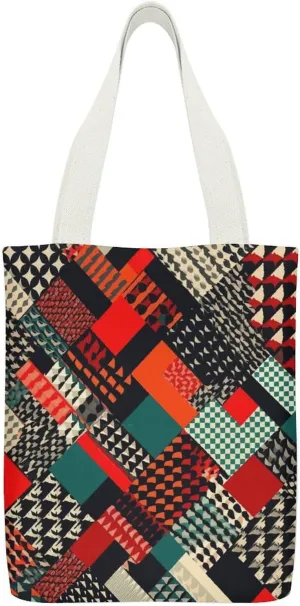 Double-sided Diagonal Geometric Pattern Printed Canvas Tote Bag, Printed Simple Tote Bag, Shoulder Tote Bag, Canvas Bag with Inner Pocket