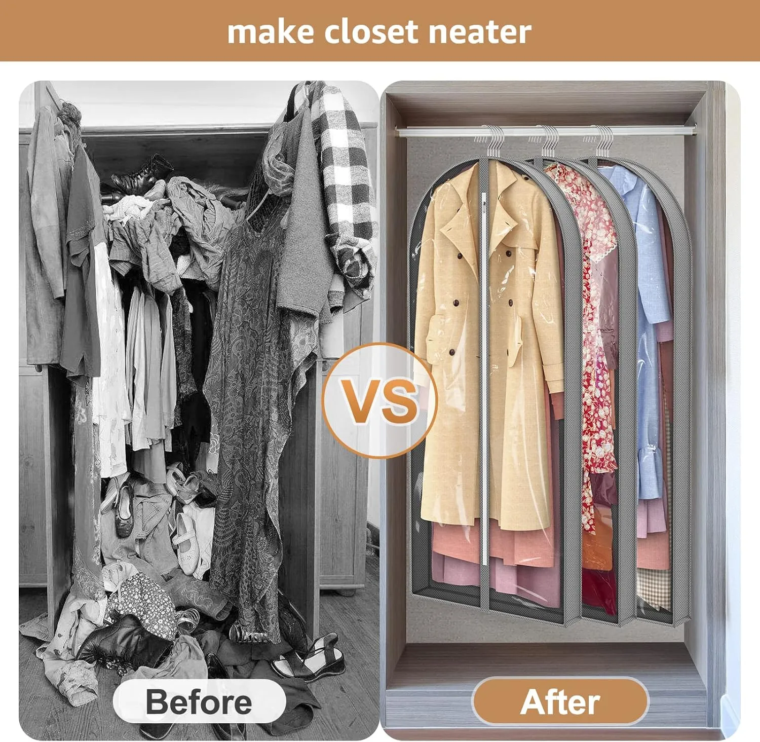 Dress Bags for Gowns Long, 60'' Garment Bags for Hanging Clothes Clear Foldable Long Dress Bag for Closet Storage and Travel, 3 Pack