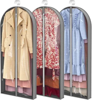 Dress Bags for Gowns Long, 60'' Garment Bags for Hanging Clothes Clear Foldable Long Dress Bag for Closet Storage and Travel, 3 Pack