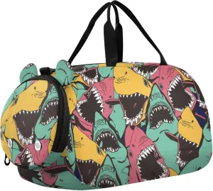 Duffel Bags for Boys Girls Colored Angry Shark Dance Bag Small Gym Bags for Kids Teens