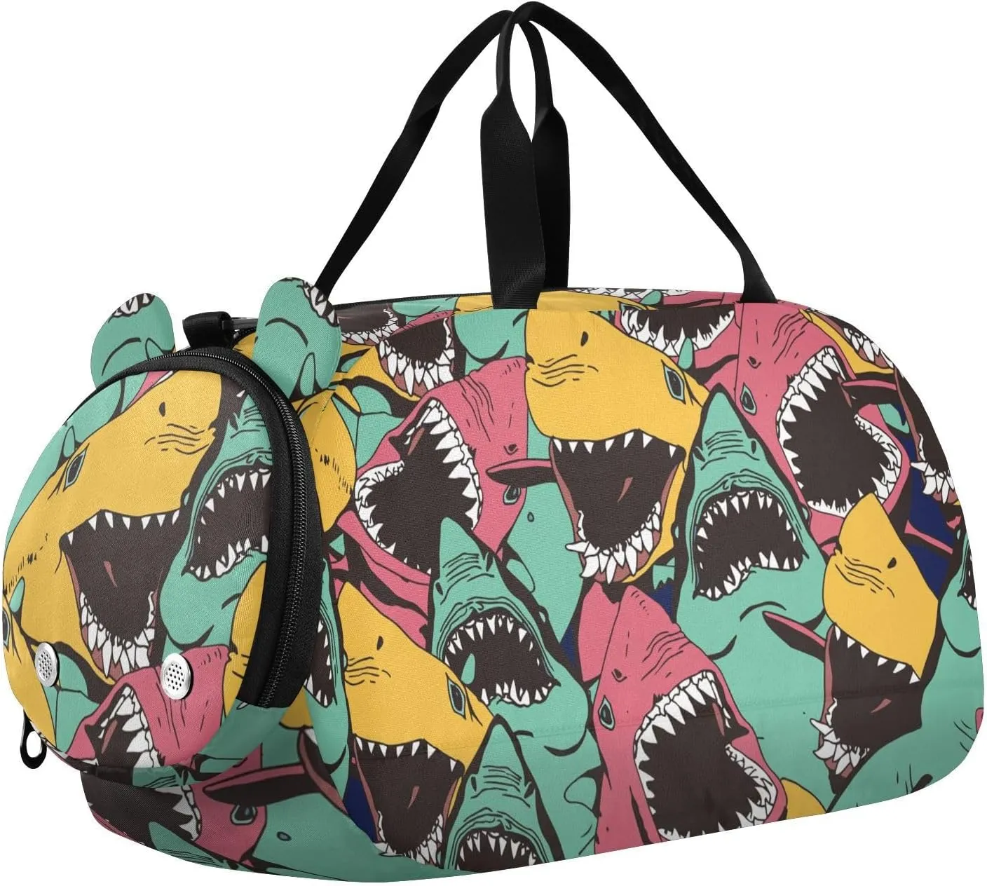 Duffel Bags for Boys Girls Colored Angry Shark Dance Bag Small Gym Bags for Kids Teens